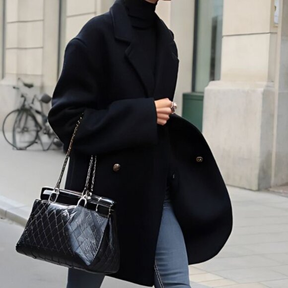 Unisex Wool Cashmere Blend Blazer Style Coat sz 40R - Marled Black - Picture 1 of 13